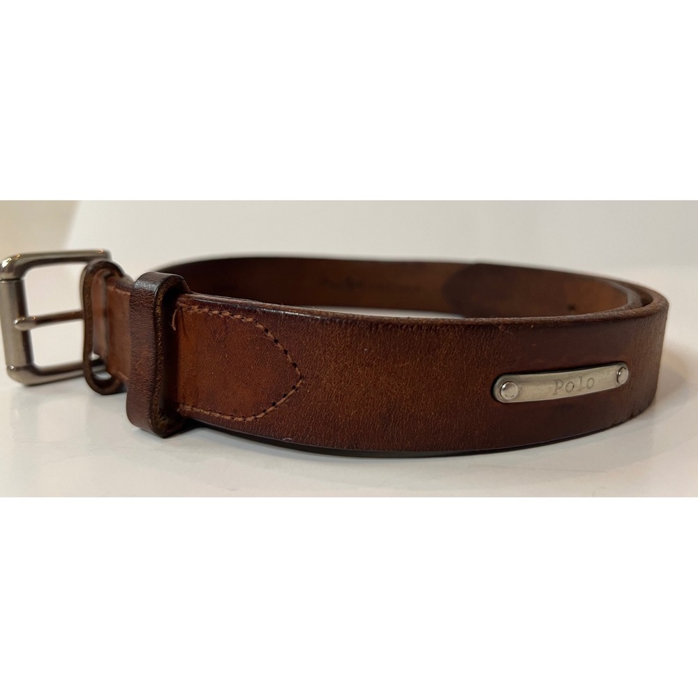 Polo Ralph Lauren Mens Brown Vegetable Tanned Italian Saddle Leather Belt Sz 32